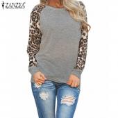 Mode neue Damen Damen im Frühjahr im Herbst lange Ärmel Leopard Locker lässig Tees T Shirt plus Grösse