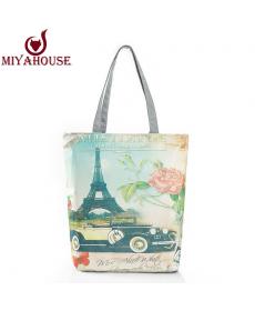 neuankömmling weiblichen leinwand tote europäischen stil mode drucken Damen Handtasche leinwand strand Taschen