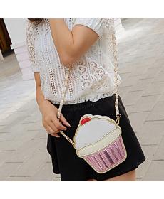 Neue Nette Cartoon Damen eis Cupcake Mini Taschen Pu Leder Kleine Kette Kupplung Crossbody Mädchen Schulter