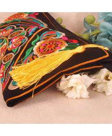 Nationalen Stil Damen Taschen Kontrast Farbe Stickerei Damen Handtasche Handschlaufe Eleganten Quasten Kleine Mini