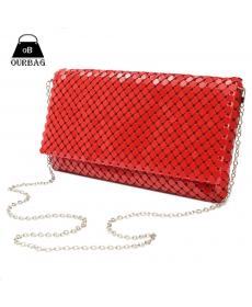 12 Farben Damen Abendtasche Tageskupplungen Aluminium Mesh Umschlagklappe Taschen Pailletten Lange Kette Handtasche