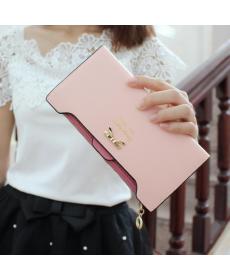 Damen mode Brieftasche goldenen bogen Knoten lange Leder kartenhalter clips blume Haspe schnalle Damen öffnen