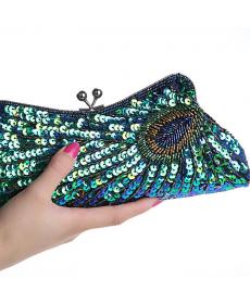 Vintage Women's Clutches Chain Evening Bags Peacock Pattern Sequins Beaded Bridal Clutch Purse luxury mini handbag