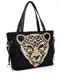 Big Bags Mode Bling Leopard Kopf Tasche Damen Handtasche Casual Umhängetasche weiblichen Beutel