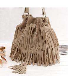 WildLeder Kordelzug Eimer Tasche Damen Handtasche Faux Fringe Quaste Schulter Crossbody Umhängetasche