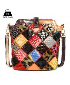 100% echtem Leder Shell Crossbody Schloss Umhängetasche Superb Patchwork Muster Casual Schulter weibliche Taschen