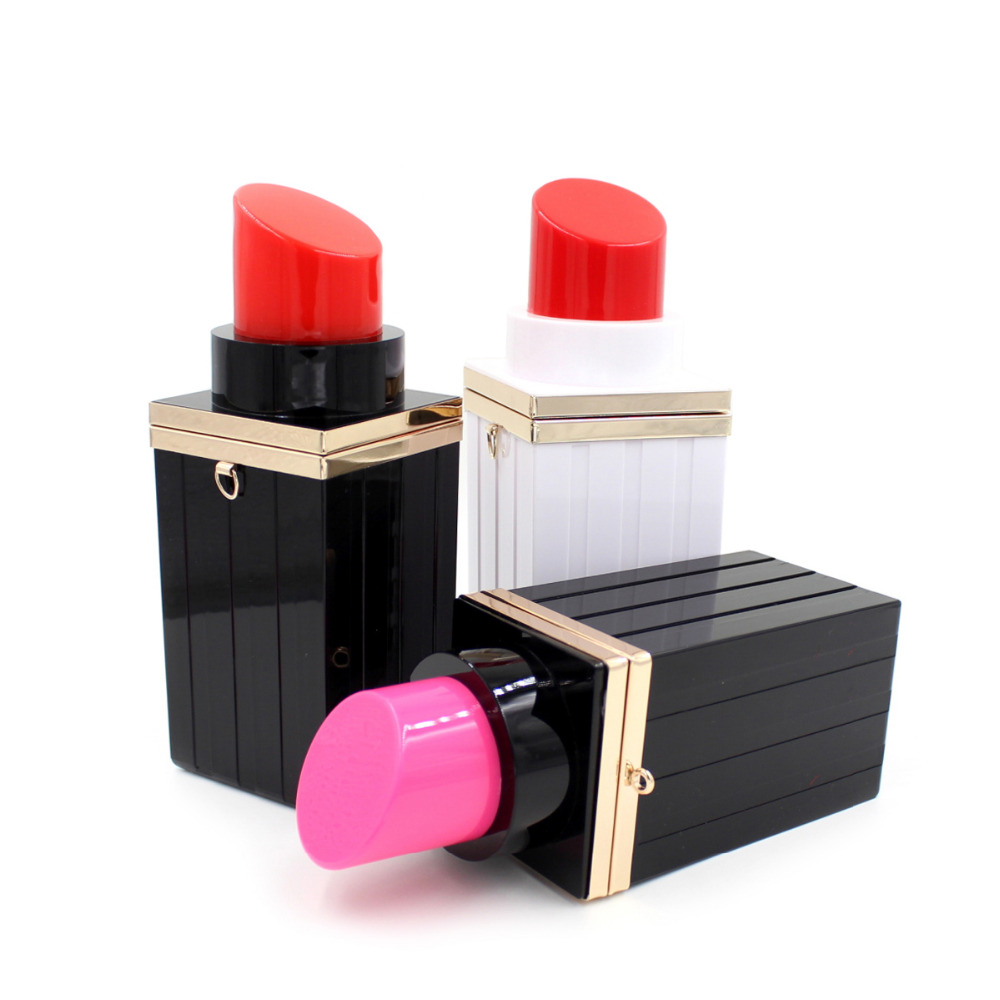 heißer Verkauf Schwarz Acryl Lippenstift Handtasche Abendgesellschaft Hand Tasche Kleine Kette Umhängetasche