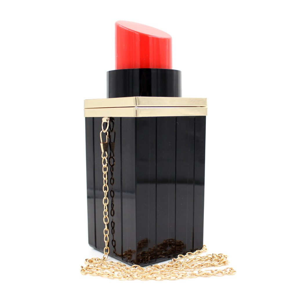 heißer Verkauf Schwarz Acryl Lippenstift Handtasche Abendgesellschaft Hand Tasche Kleine Kette Umhängetasche