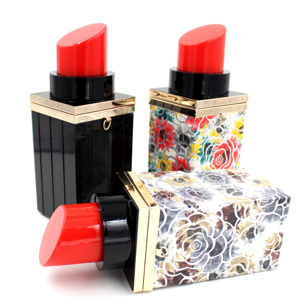 heißer Verkauf Schwarz Acryl Lippenstift Handtasche Abendgesellschaft Hand Tasche Kleine Kette Umhängetasche