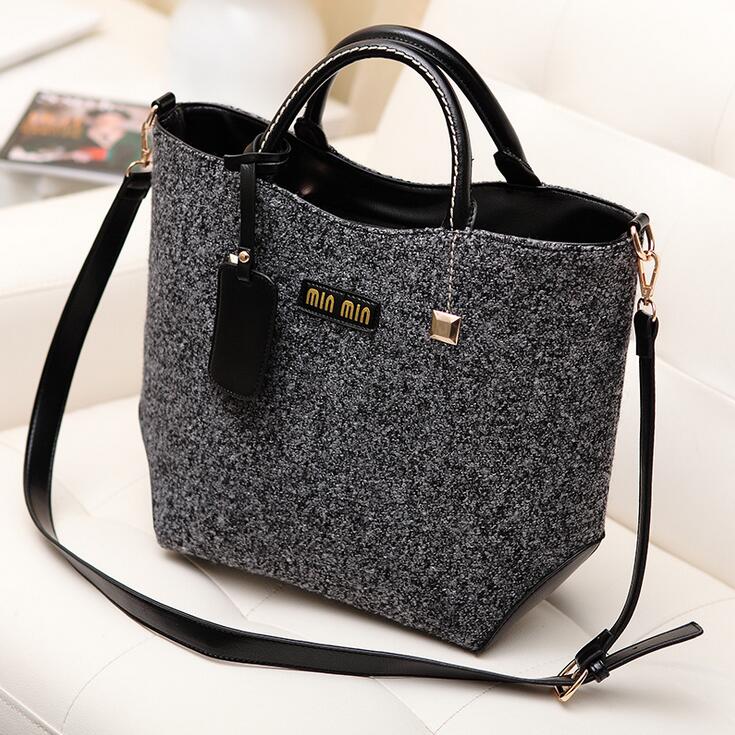 neue Mode Berühmte Marke Damen Eimer Retro Leder Handtasche Woolen Design Schultertasche für Damen Weibliche