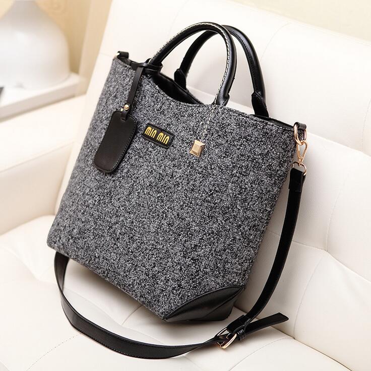 neue Mode Berühmte Marke Damen Eimer Retro Leder Handtasche Woolen Design Schultertasche für Damen Weibliche