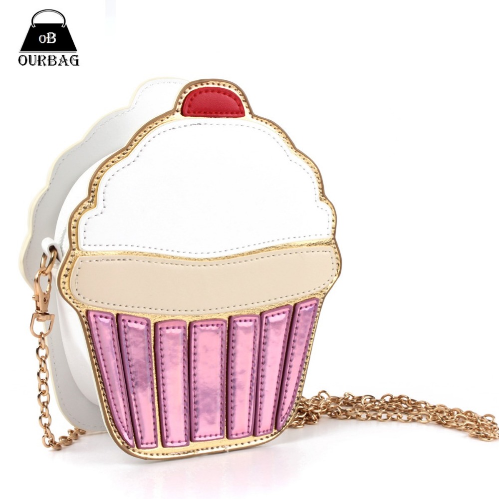 Neue Damen Umhängetasche Mädchen Cupcake Kette Kupplung Crossbody Taschen Kleine Netter Geldbeutel Mini Creme