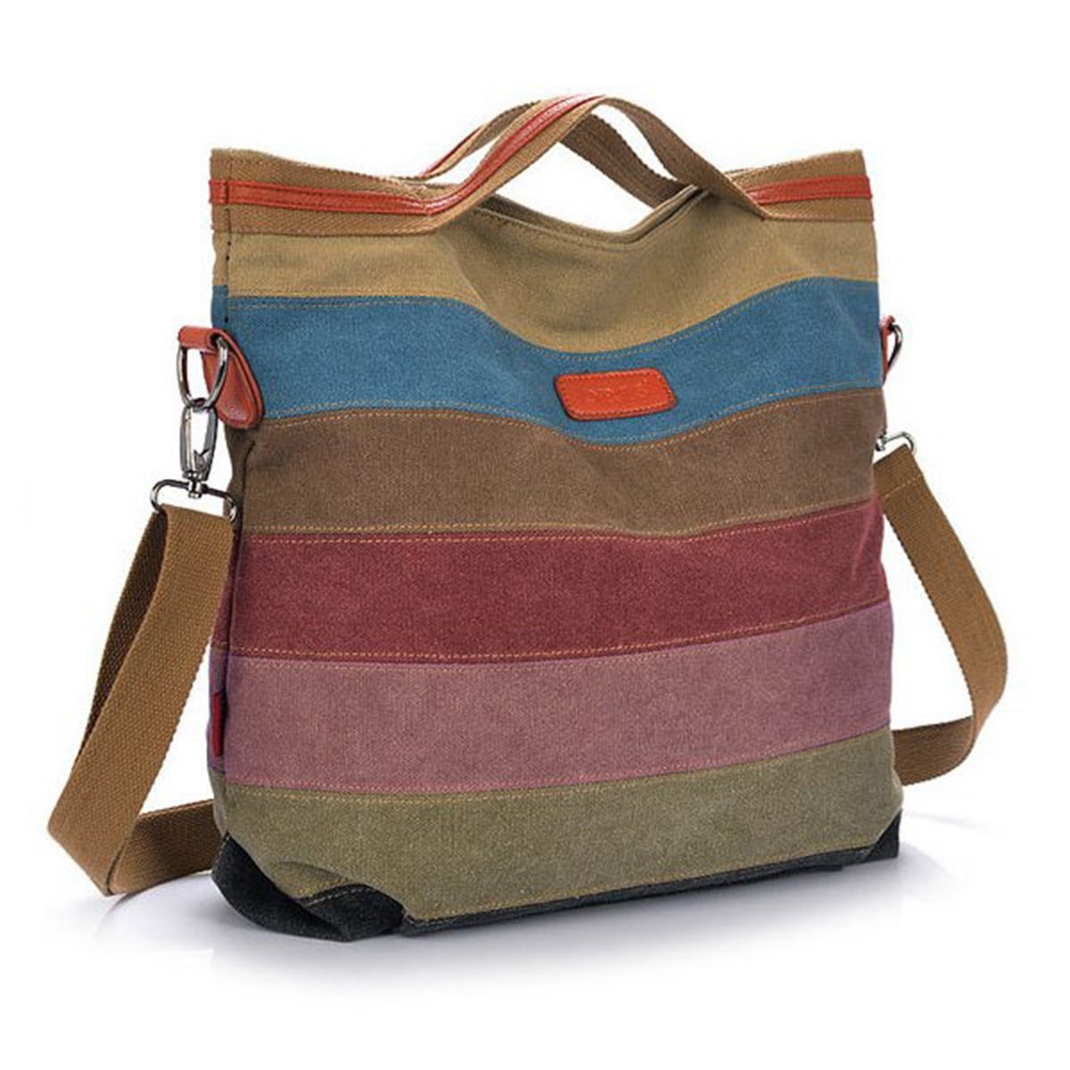 Mode Damen Streifen Handtasche Leinwand Umhängetasche Messenger Crossbody Taschen Satchel Hit Farbe gestreift