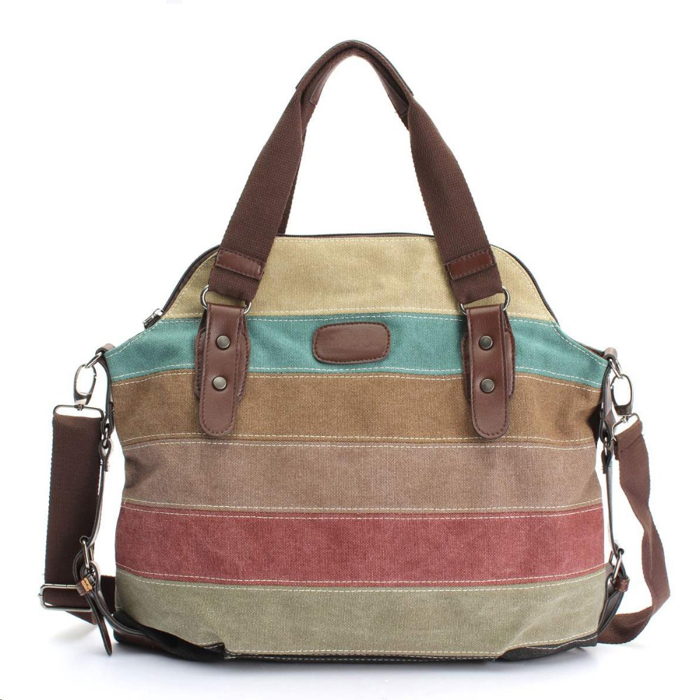 Mode Damen Streifen Handtasche Leinwand Umhängetasche Messenger Crossbody Taschen Satchel Hit Farbe gestreift