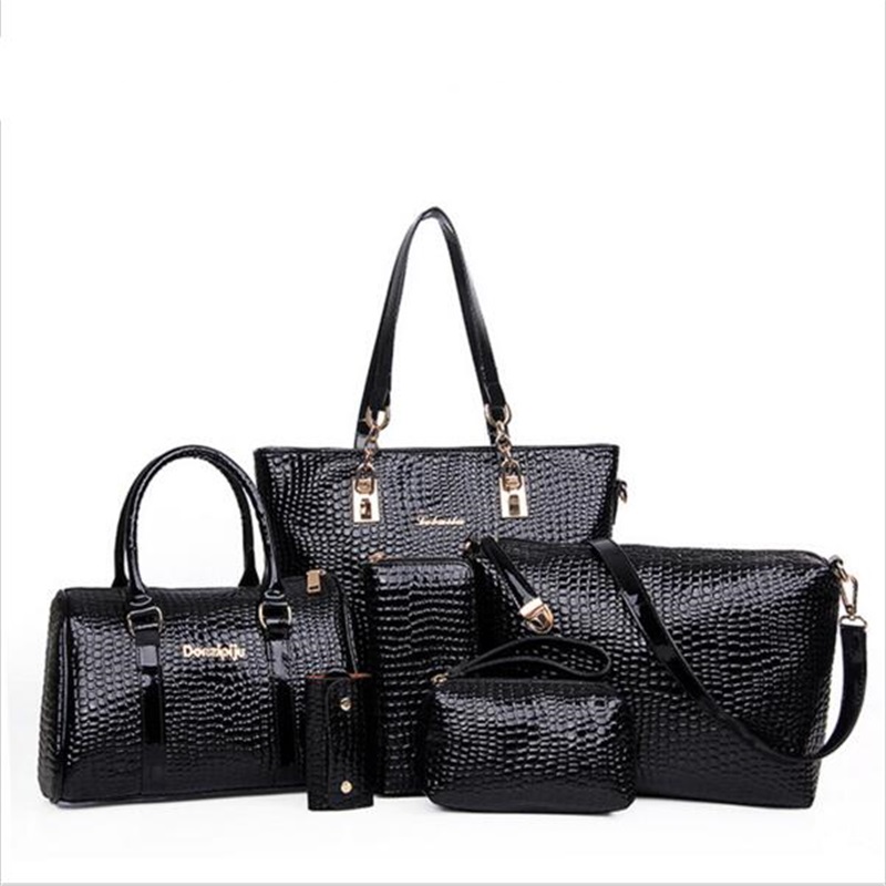 6 Teile satz Damen Handtasche Krokoprägung Composite Taschen Stein Damen Messenger Bags Umhängetasche