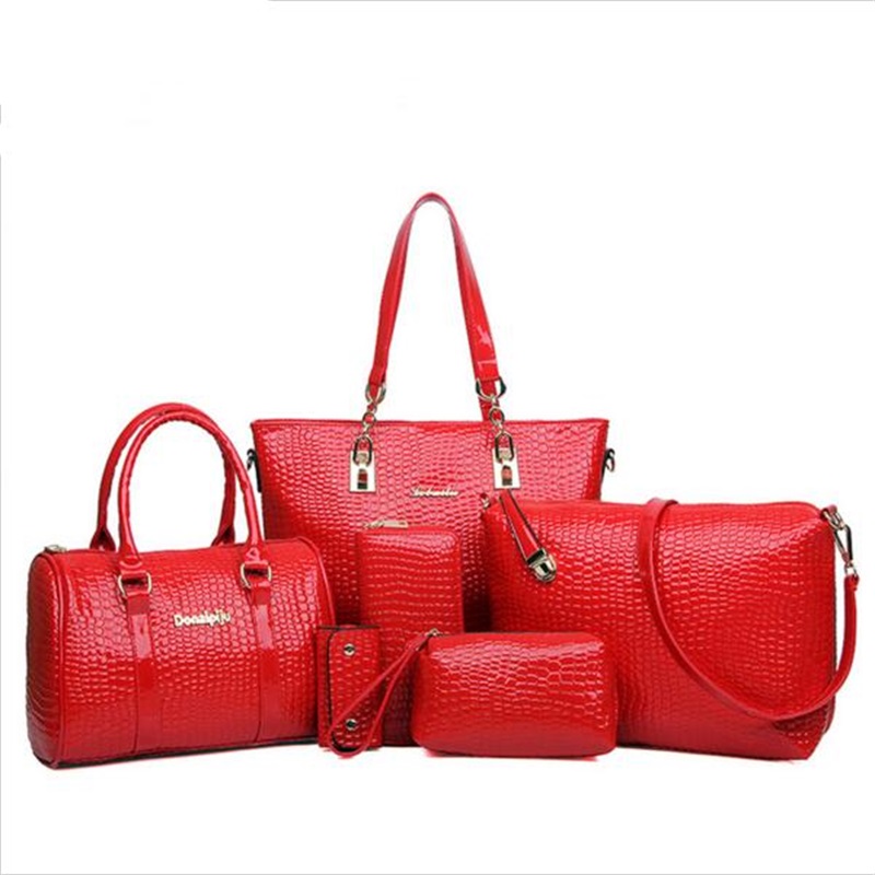 6 Teile satz Damen Handtasche Krokoprägung Composite Taschen Stein Damen Messenger Bags Umhängetasche
