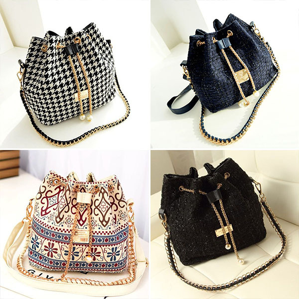 Damen Böhmen Leinwand Kordelzug Eimer Tasche Schulter Handtaschen Messenger Taschen Feminina Bolsos