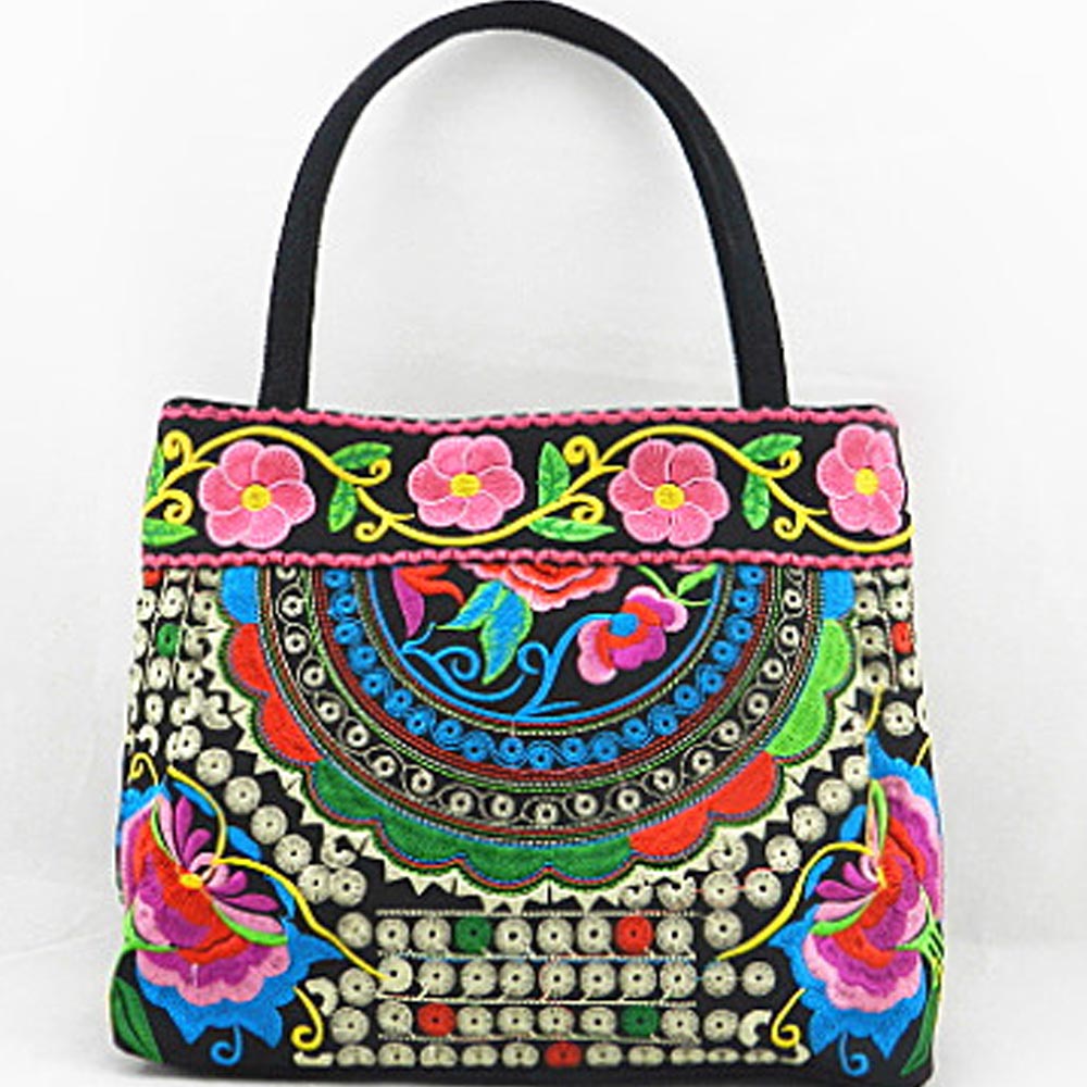 nationale Tendenz stickerei Taschen Damen doppelseitigen blume bestickt eine schulter Handtasche