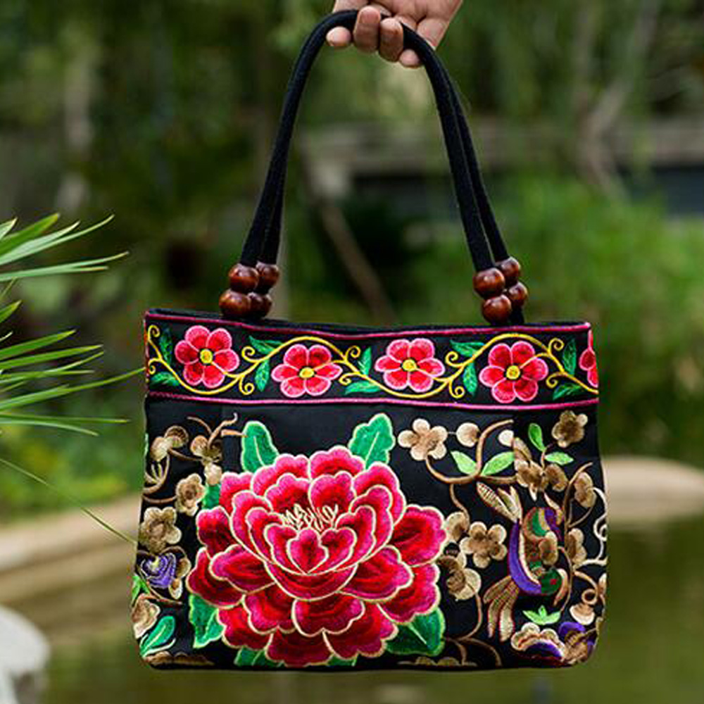 nationale Tendenz stickerei Taschen Damen doppelseitigen blume bestickt eine schulter Handtasche