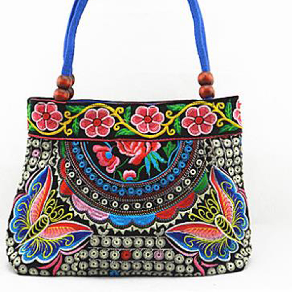 nationale Tendenz stickerei Taschen Damen doppelseitigen blume bestickt eine schulter Handtasche
