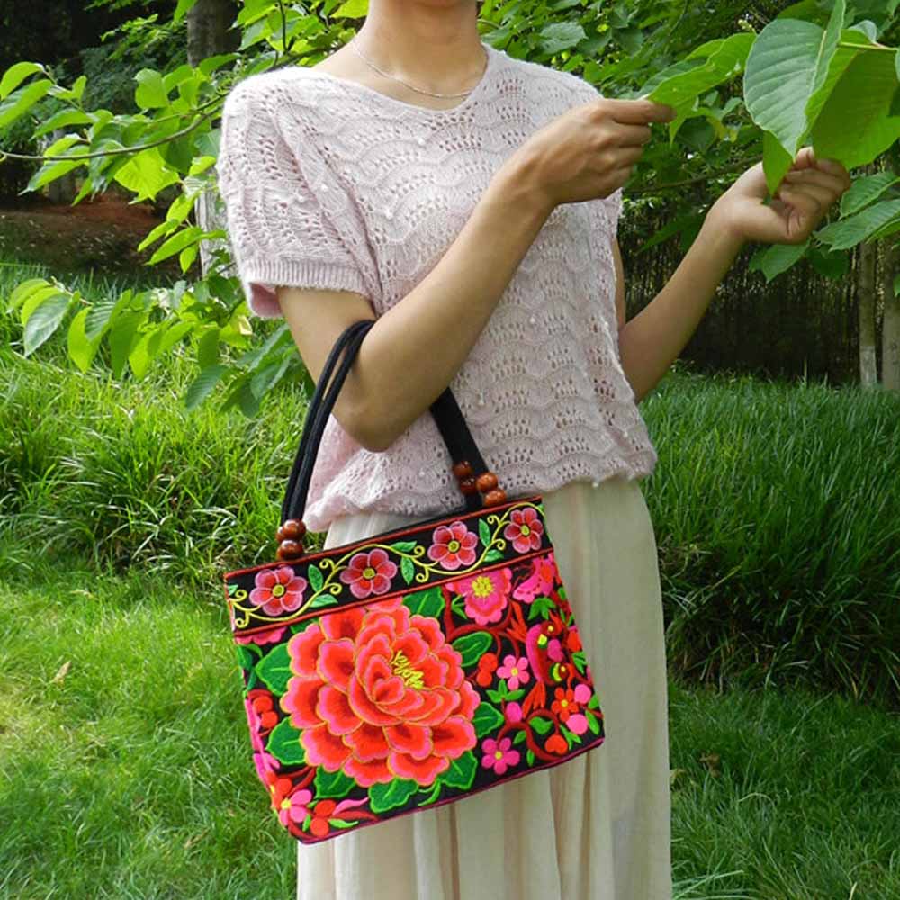 nationale Tendenz stickerei Taschen Damen doppelseitigen blume bestickt eine schulter Handtasche