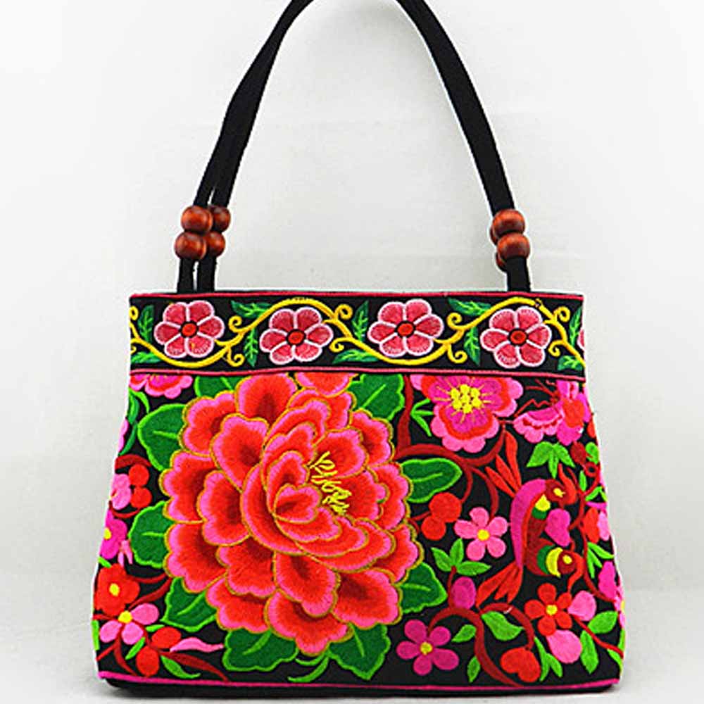 nationale Tendenz stickerei Taschen Damen doppelseitigen blume bestickt eine schulter Handtasche
