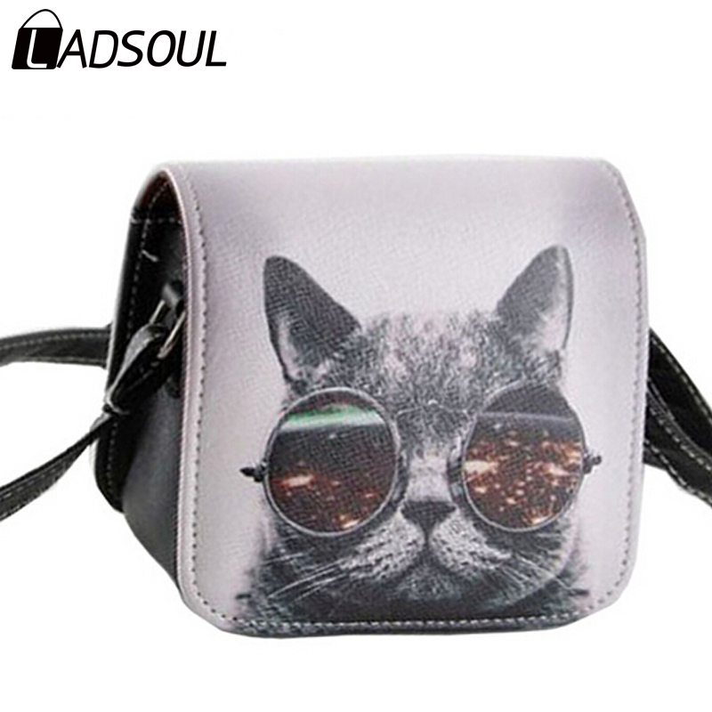 Bolsos Carteras Mujer Damen Messenger Bags Pu Leder Cat Tragen Große Gläser Drucken Schulter Handtaschen