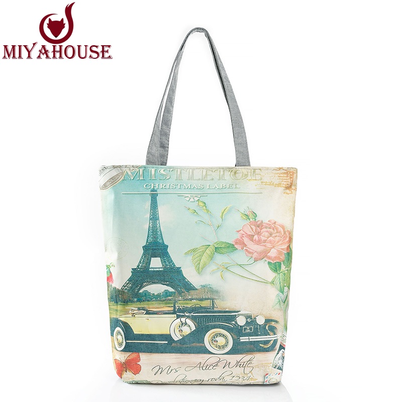 neuankömmling weiblichen leinwand tote europäischen stil mode drucken Damen Handtasche leinwand strand Taschen