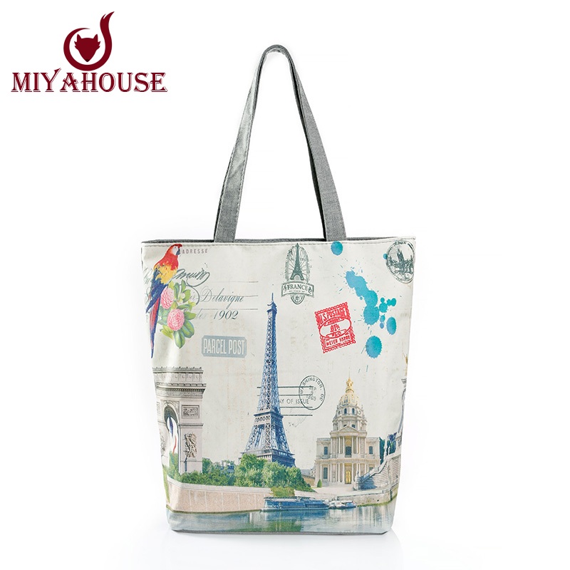 neuankömmling weiblichen leinwand tote europäischen stil mode drucken Damen Handtasche leinwand strand Taschen