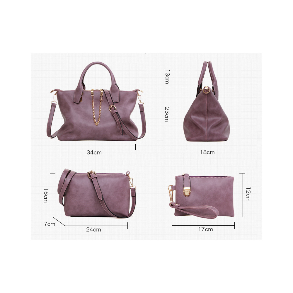 3 Teile satz Vintage Handtaschen Damen Messenger Bags Weiblichen Geldbörse Solide Schultertasche Büro Damen