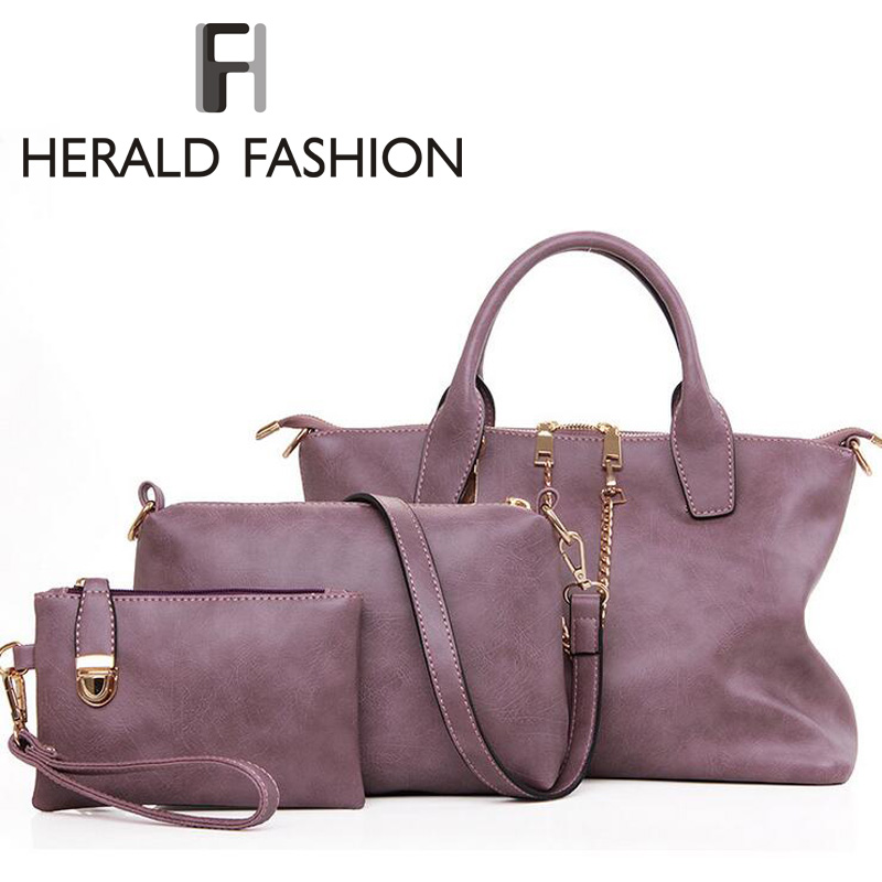 3 Teile satz Vintage Handtaschen Damen Messenger Bags Weiblichen Geldbörse Solide Schultertasche Büro Damen