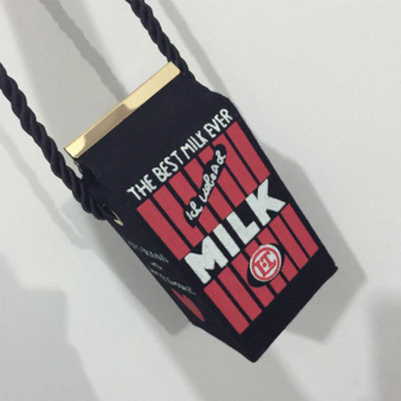 Nette Stereo Mini Milch Box Make Up Cartoon Tasche Damen Mode Brief Leinwand Schulterbeutel Freies Verschiffen