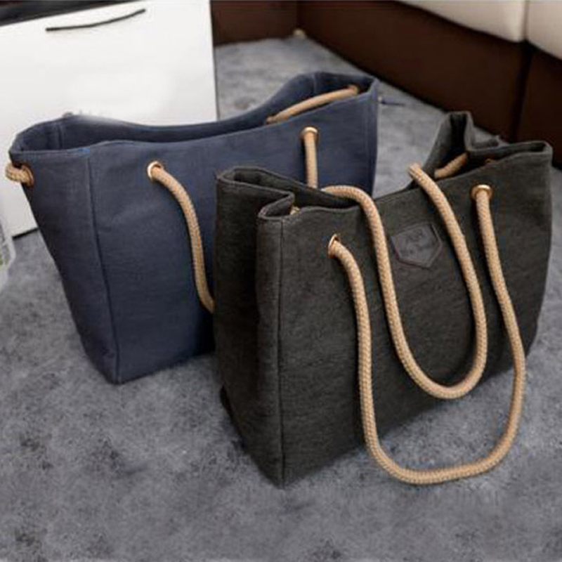 Leinwand Handtaschen Persönlichkeit Vertraglich Große Tasche Einzel Oder Doppel Seil Umhängetaschen