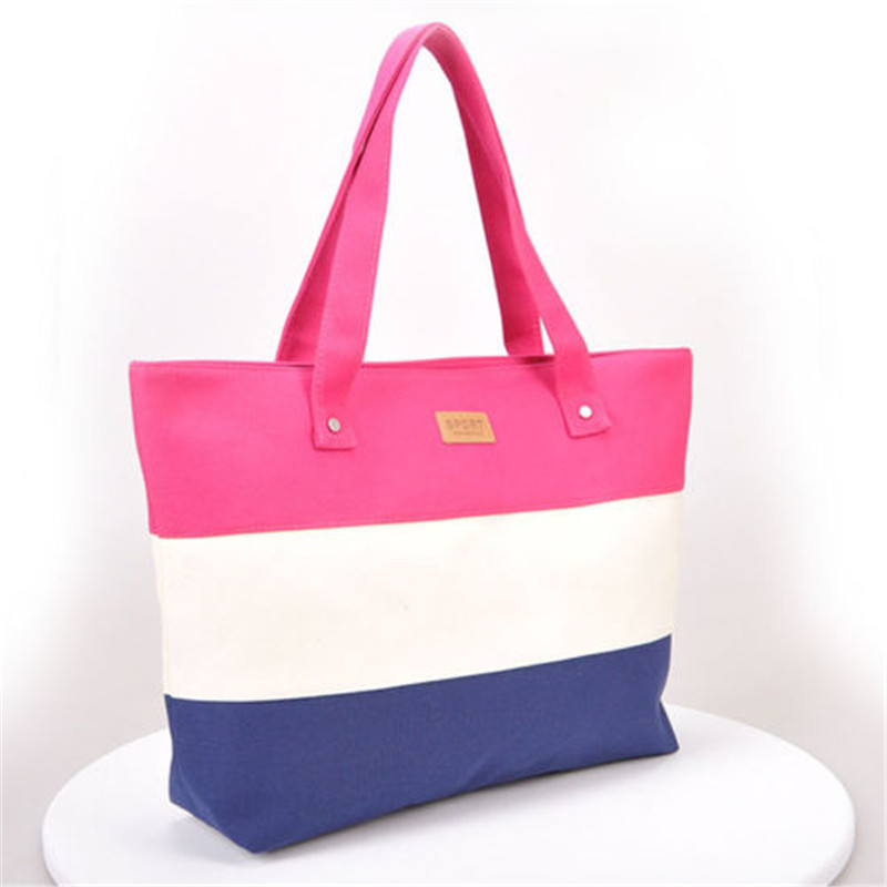 heiße Damen Damen Streifen Leinwand Schulter Umhängetasche Sommer Strand Handtasche Taschen Marke