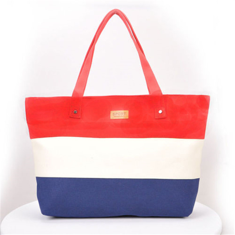 heiße Damen Damen Streifen Leinwand Schulter Umhängetasche Sommer Strand Handtasche Taschen Marke