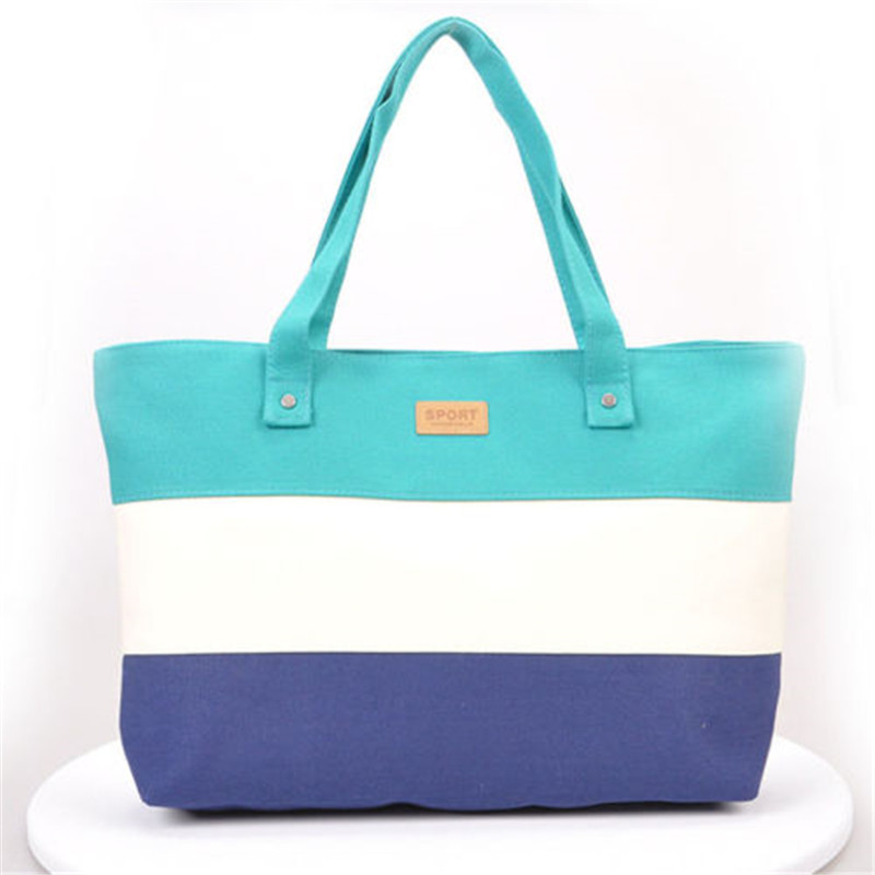 heiße Damen Damen Streifen Leinwand Schulter Umhängetasche Sommer Strand Handtasche Taschen Marke