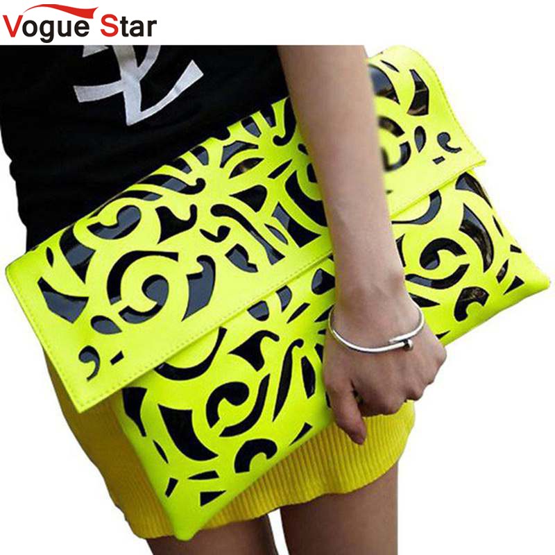 Vogue beliebte fluoreszenz farben höhle out umschlag Tasche Damen der süßigkeitfarbe eine