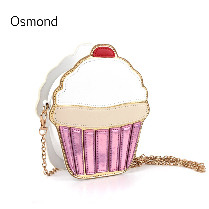 Kette Clutch Crossbody Tasche Dame Umhängetasche Mädchen Cupcake kleine Netter Geldbeutel Mini Creme Tasche
