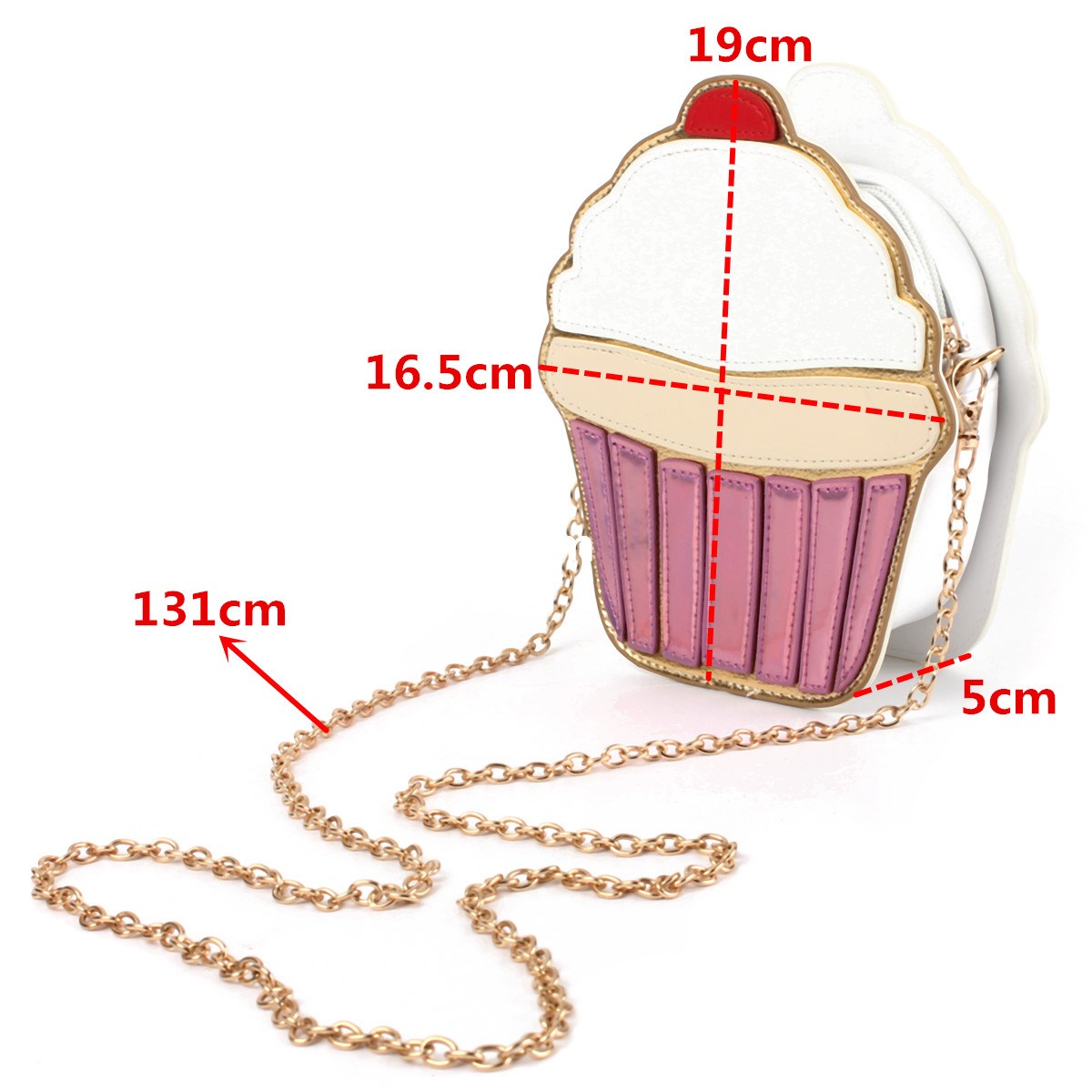 Kette Clutch Crossbody Tasche Dame Umhängetasche Mädchen Cupcake kleine Netter Geldbeutel Mini Creme Tasche