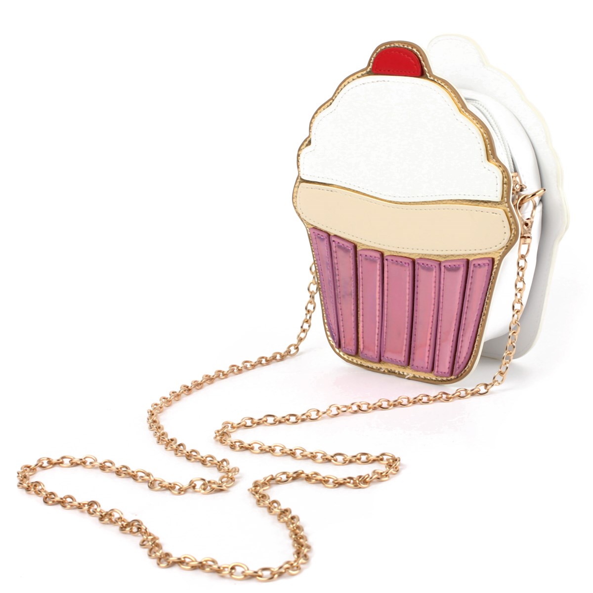 Kette Clutch Crossbody Tasche Dame Umhängetasche Mädchen Cupcake kleine Netter Geldbeutel Mini Creme Tasche