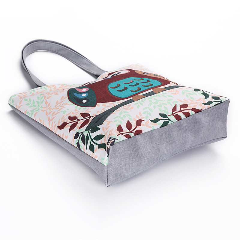 Blumen Und Eule Gedruckt Leinwand Tote Weiblich Beiläufiger Strand Taschen Große Kapazität Damen