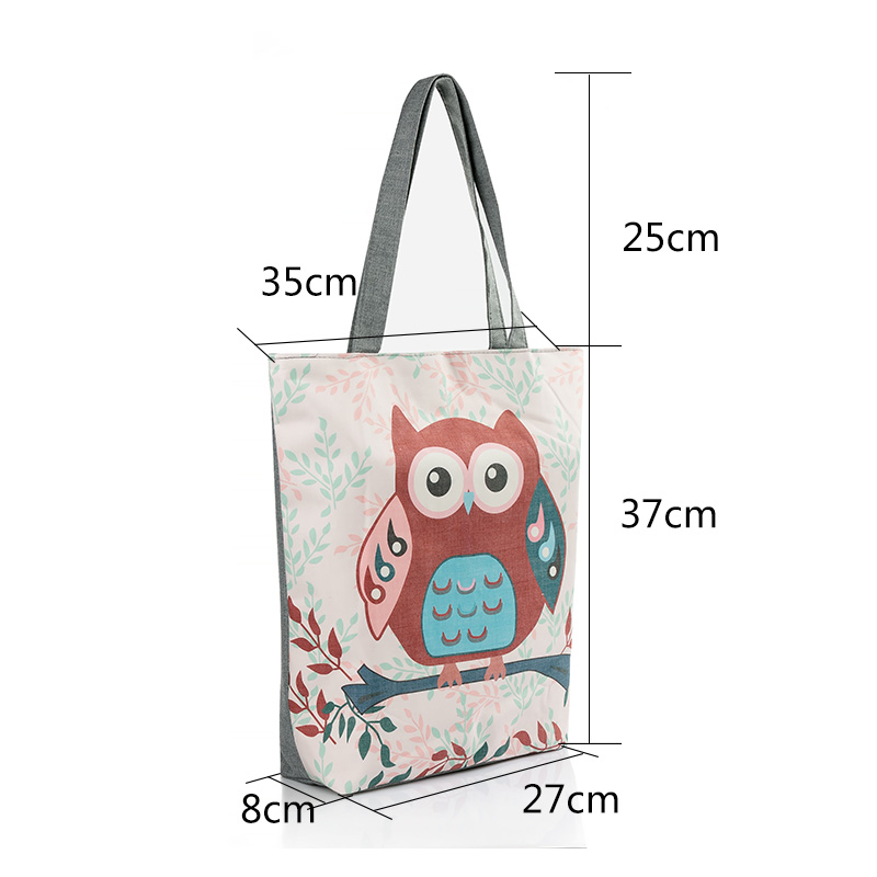 Blumen Und Eule Gedruckt Leinwand Tote Weiblich Beiläufiger Strand Taschen Große Kapazität Damen