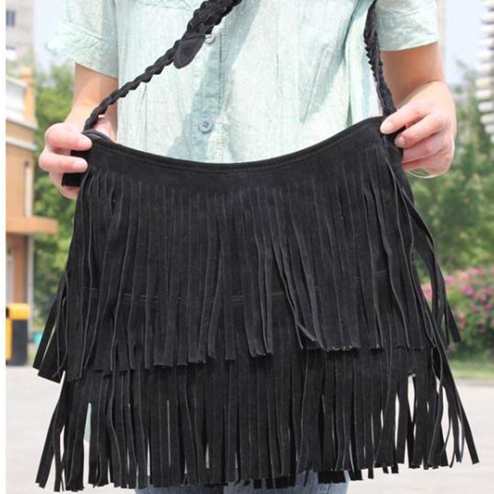 Mode Damen WildLeder Weben Quaste Umhängetasche Messenger Bag Fransen Handtaschen Hohe Qualität