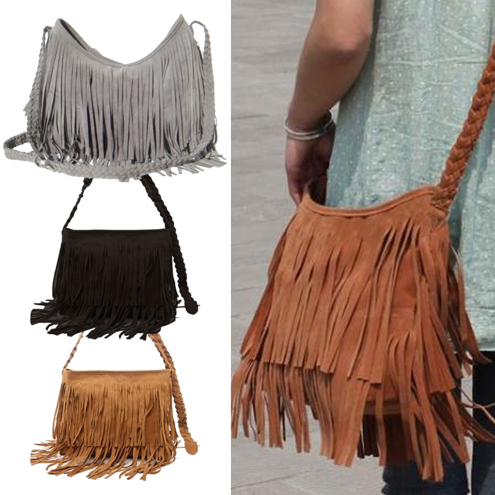 Mode Damen WildLeder Weben Quaste Umhängetasche Messenger Bag Fransen Handtaschen Hohe Qualität