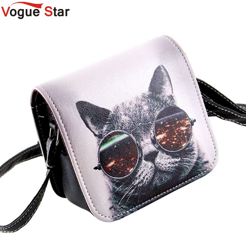Vogue Bolsos Carteras Mujer Marca Damen Pu Leder Cat Tragen Gläser Print Messenger Handtasche Damen Tasche