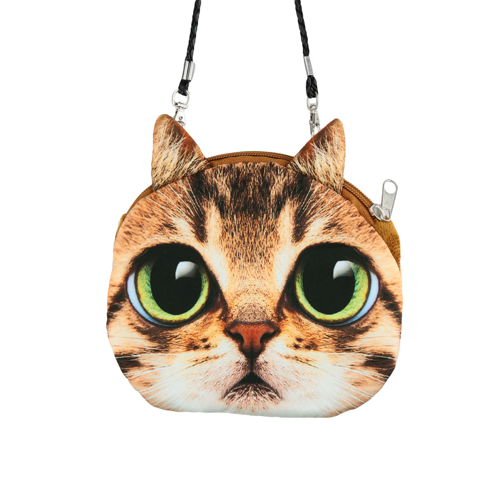Neue Mode Damen Niedlich Schulter Tasche Katze Gesicht Tasche Karikaturdruck Reißverschluss Messenger Tasche Geld