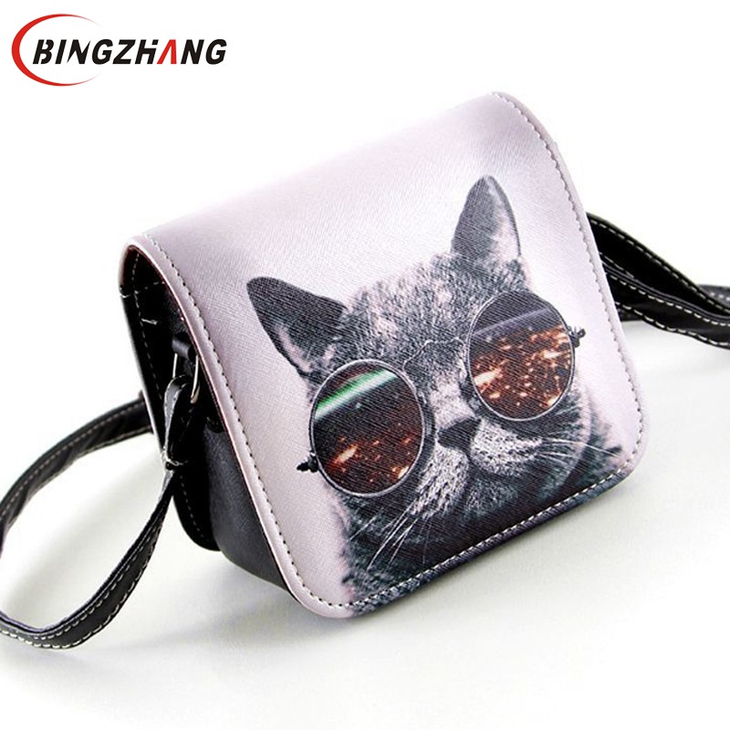 Bolsa Bolsos Carteras Mujer Marca Damen Pu Leder Cat Tragen Große Gläser Drucken Schulter Handtaschen