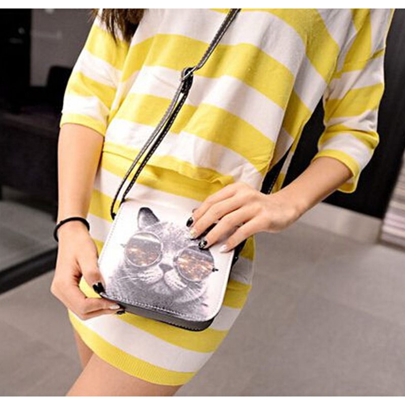 Bolsa Bolsos Carteras Mujer Marca Damen Pu Leder Cat Tragen Große Gläser Drucken Schulter Handtaschen