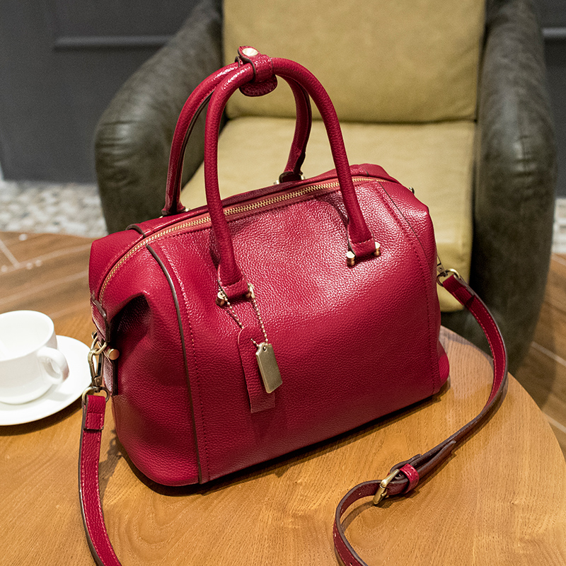 Damen Leder Boston Tasche neue europäische Boston Handtasche einfarbig RindsLeder Damen Messenger Bag