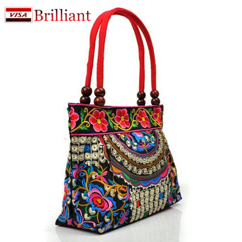 Chinesischen Stil Baumwolle Tasche Damen Handtasche Stickerei Ethnische Sommer Mode Handgefertigten Blumen Damen